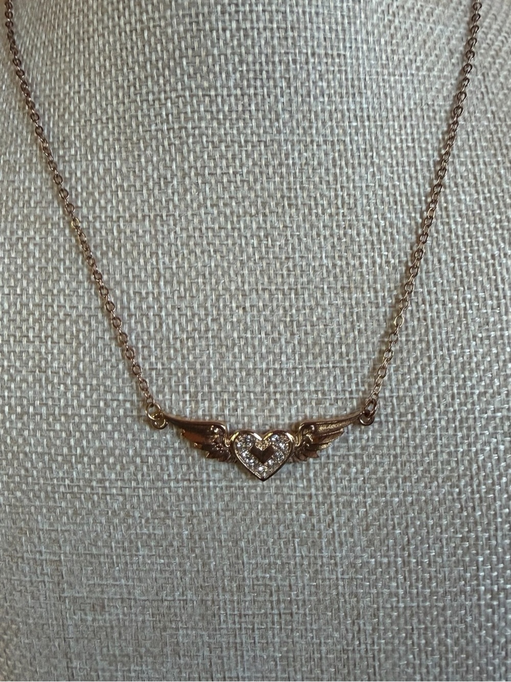 Gold Heart Wing Necklace with Crystals - Women Jewelry